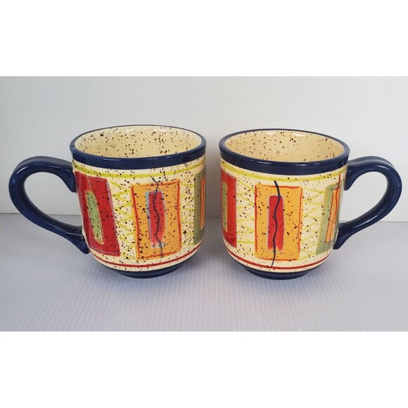 2 Pfaltzgraff SEDONA Stoneware Coffee Soup Mugs Spatter Colorful Hand Painted - Picture 1 of 7